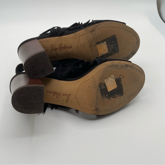 Sam Edelman Black Leather Fringe block heel sandals Size 6M - Picture 8 of 8
